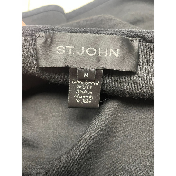 St John Wool Knit Asymmetrical Hem Black Blouse Medium Boatneck Minimalist - Picture 2 of 5